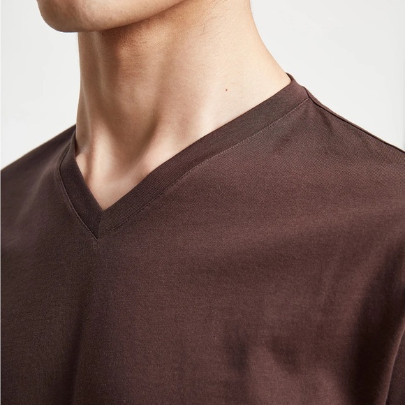 Grana Supima Cotton Dark Oak Brown V-Neck Short Sleeve Tee T-shirt L - Picture 4 of 7
